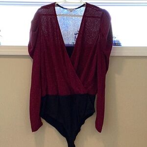 Elegant Burgundy Wrap Sweater Bodysuit